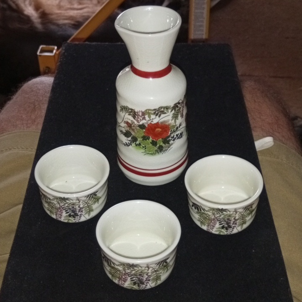 Floral Ceramic Sake Set with Cups